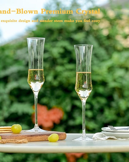Champagne Flutes Set of 6 - Hand Blown Crystal Champagne Glasses With Long Stem - 7 oz Elegant Sparkling Wine Stemware - Unique Gift for Birthday,Wedding,Mother's Day,Housewarming