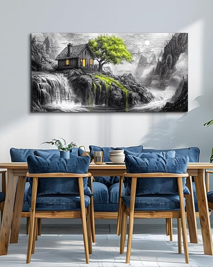 ERQINHUA Black And White Wall Art Canvas Wall Painting For Living Room Large Wall Decor For Bedroom Office Mural Green Tree Landscape Picture Artwork Modern Inspiration Posters Home Decor 24"X48"