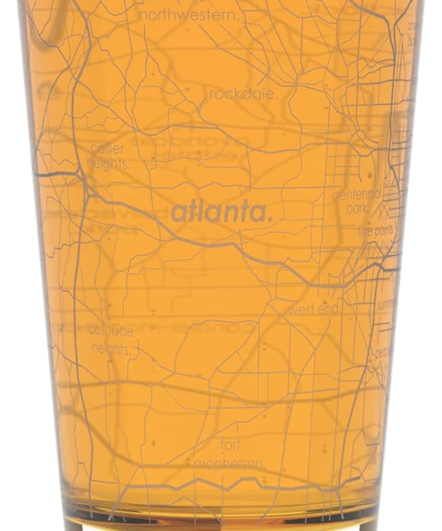 Well Told Engraved Atlanta Georgia Map Pint Glass, Etched Beer Gift (16 oz, Clear) City Map Pint, Custom City Glassware, Gifts For Beer Lovers