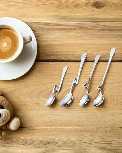 KICHOUSE 8pcs Stainless Steel Hanging Spoon: Curved Handle Coffee Stirrer Kitchen Serving Table Spoon For Bartending Home Office Bar Swizzle Mixing
