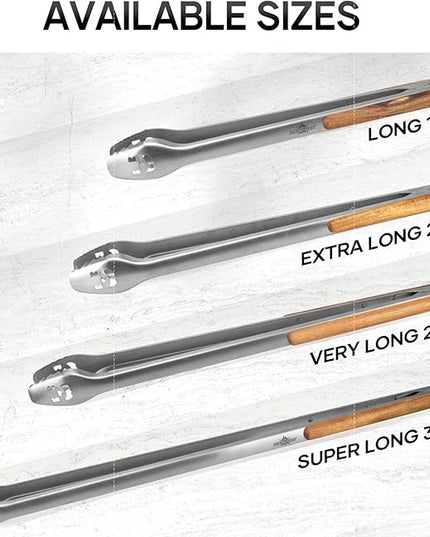 18-Inch Long Stainless Steel BBQ Tongs with Extended Luxurious Acacia Handle – Durable and Easy-to-Clean Grilling Tool for Cooking, Kitchen Use, and Outdoor Barbecues