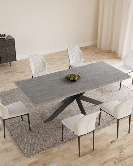 ZckyCine 51"-67" Extendable Dining Table Set with 4 Dining Chairs, Modern Rectangular Kitchen Table Set for 6-8 People, Space-Saving Expandable Dining Table with Metal Frame Dining Room