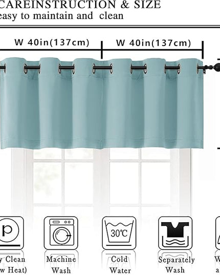 Simplebrand Aqua Kitchen Valances for Windows 18 Inches Long 2 Pack, Room Darkening Window Valances for Living Room, Grommet Short Straight Drape Kitchen Curtains for Bedroom Kids Room, 40Wx18L