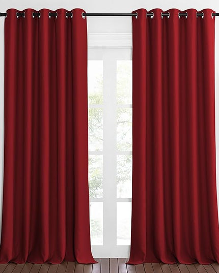 NICETOWN Blackout Curtain Drape for Bedroom - Light Reducing Thermal Insulated Solid Grommet Room Darkening Window Curtain 90 inches Long for Living Room (Burgundy Red, 1 Piece, W66 x L90)