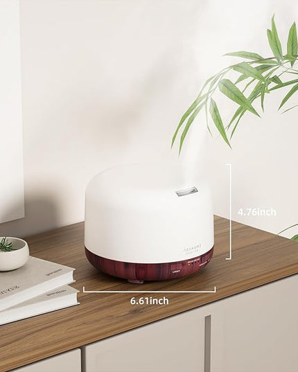 ASAKUKI Essential Oil Diffuser for Home, 500ml Aromatherapy Fragrant Oil Humidifier Vaporizer, 7-Color Light and Auto-Off Safety Switch Reddish-Brown