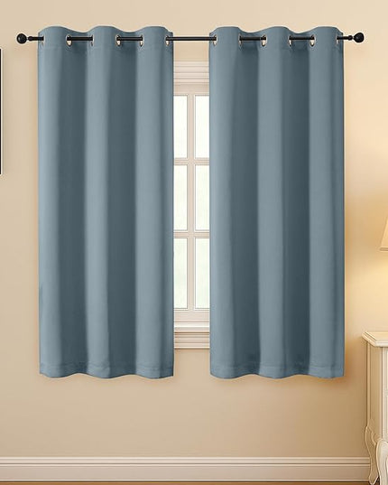 Simplebrand Stone Blue Room Darkening Curtains for Bedroom 63 Inch Length 2 Panels Set, Thermal Insulated Energy Saving Curtains for Kids Room, Grommet Solid Nursery Window Treatment Drapes, W40 x L63