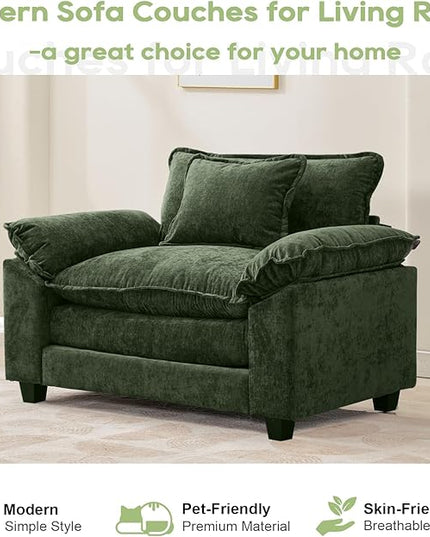 Modular Sectional Sofa, Comfy Cloud Couch Sectional Sofa, Chenille Sofa Sleeper Deep Seat Sofa with Throw Pillows for Living Room (Green, 53"- Single Seat)