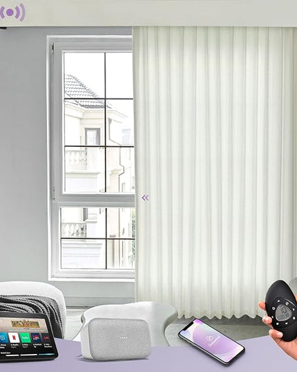Graywind Rechargeable Smart Curtains Compatible with Alexa Google Remote Control Automatic Drapes for Sliding Door Room One-Way or Split Draw Joinable Curtain Custom Width Up to 220"(Mose)