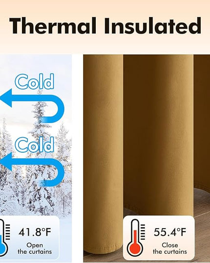 MIULEE Elegant Velvet Curtains Gold Grommet Curtains Fall Thermal Insulated Soundproof Room Darkening Blackout Curtains/Drapes for Girls & Lady Living Room/Bedroom Decor 52 x 96 Inch 2 Panels