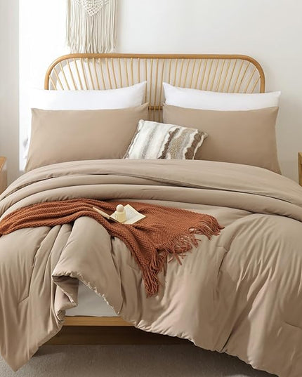 ROSGONIA Oversized King Comforter Taupe Brown, 3pcs(1 Boho Tan Comforter & 2 Pillowcases), Lightweight Oversized King Size Comforter Sets Soft Bedding