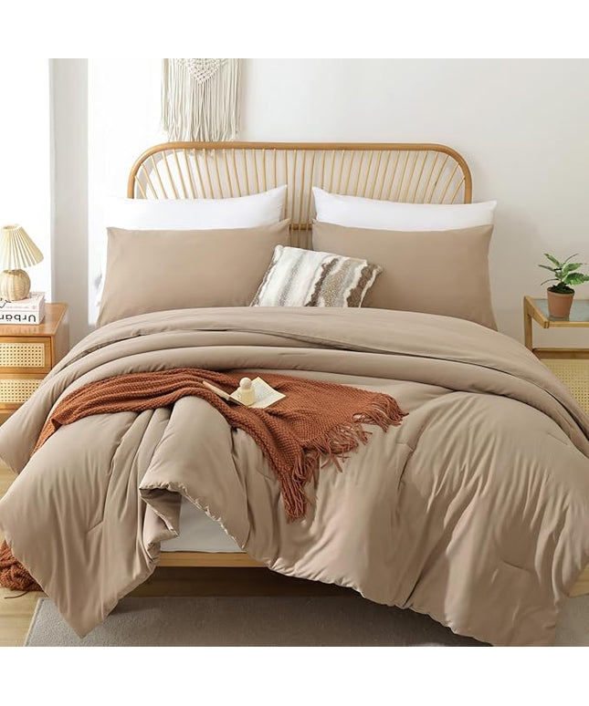 ROSGONIA Oversized King Comforter Taupe Brown, 3pcs(1 Boho Tan Comforter & 2 Pillowcases), Lightweight Oversized King Size Comforter Sets Soft Bedding