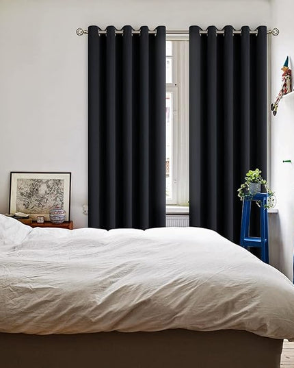 BGment Blackout Curtains - Grommet Thermal Insulated Room Darkening Bedroom and Living Room Curtain, Set of 2 Panels (70 x 84 Inch, Black)