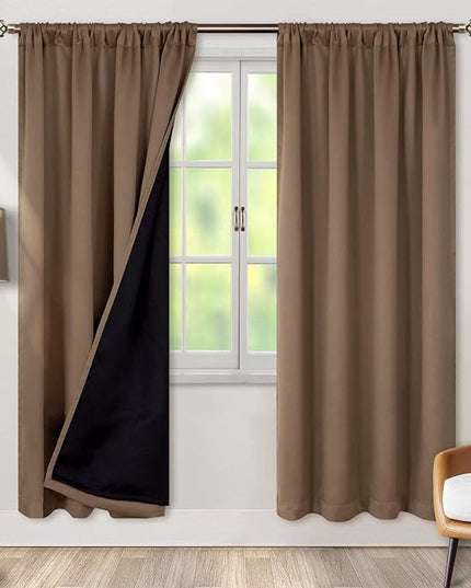 BGment Thermal Insulated 100% Blackout Curtains for Bedroom with Black Liner, Double Layer Full Room Darkening Noise Reducing Rod Pocket Curtain (42 x 84 Inch, Taupe, 2 Panels)