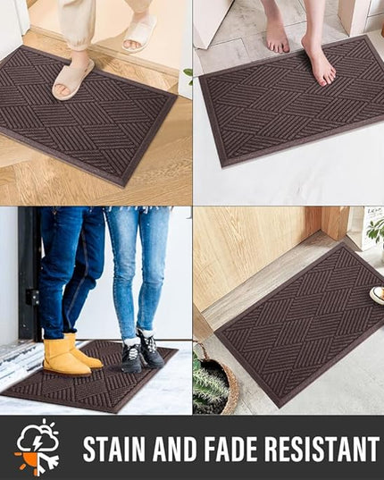 Sturdy Front Door Mat, Absorbent Muddy Dirt Resist Welcome Door Mats Outdoor Indoor, Stain and Fade Resistant, Non-Slip Rubber Backing Low Profile Doormat for Entryway, 30×17, Coffee