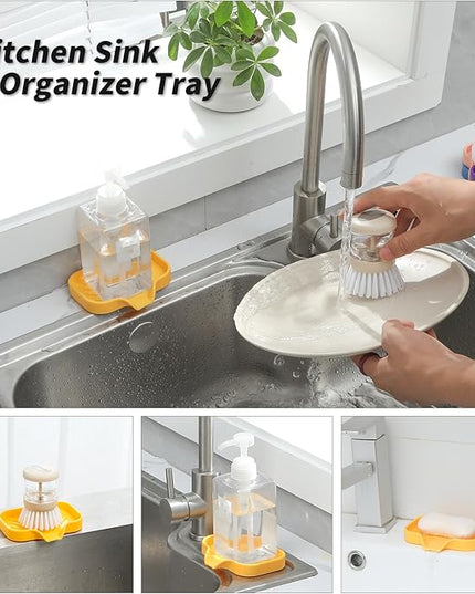 Silicone Bathroom Soap Dishes with Drain Spout-Bathroom and Kitchen Sink Organizer,Sponge Holder,Dish Soap Tray,Perfect for Dispenser,Scrubber,Bottle,Cup on Sink or Counter-Yellow 4.9"×3.2"