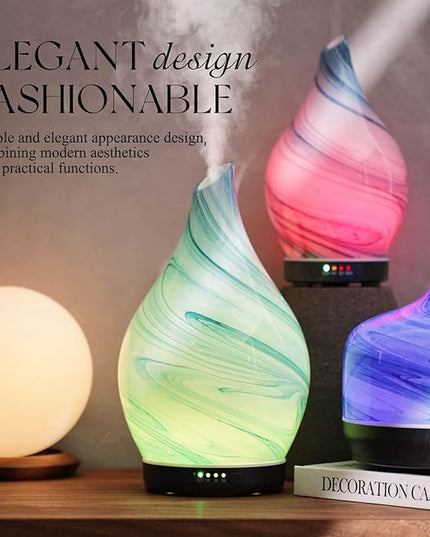 Porseme 280ml Essential Oil Diffuser Glass Color Changing Aroma Air Diffusers Aromatherapy Ultrasonic Cool Mist Humidifier 7 Running Hours Waterless Auto-Off for Sleeping, Yoga, Office, Spa (Blue Ink)