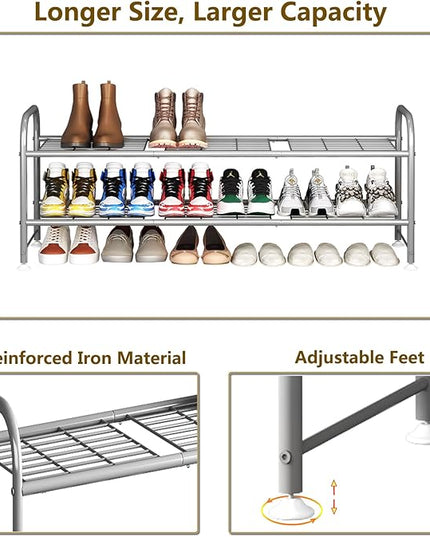 LINZINAR Shoe Rack 2 Tier Storage Organizer for Closet Entryway Metal Grey