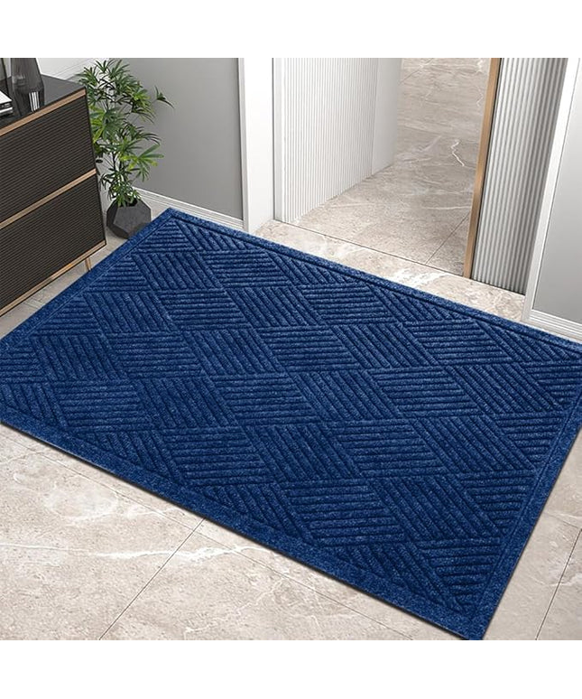 Sturdy Front Door Mat, Absorbent Muddy Dirt Resist Welcome Door Mats Outdoor Indoor, Stain and Fade Resistant, Non-Slip Rubber Backing Low Profile Doormat for Entryway, 36×24, Blue
