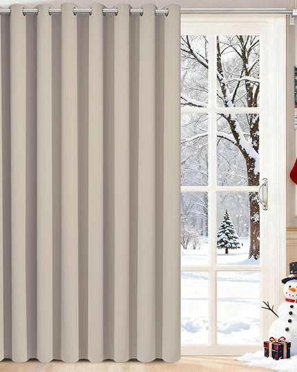 Yakamok 100% Blackout Extra Wide Patio Sliding Door Curtains, Grommet Thermal Insulated Blind Curtains, Sliding Glass Door Panel for Bedoom/Space Room Divider, Natural, W100 x L84, 1 Panel