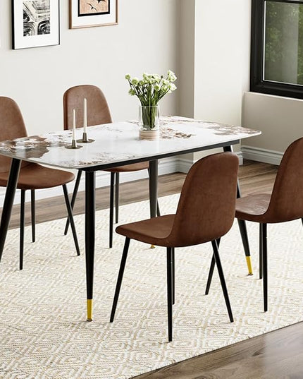 Small Dining Table Set for 4, Dining Room Table Set for 4, Sintered Stone Kitchen Table Top and Modern Chairs Set of 4 for Kitchen Dining Room, Small Space