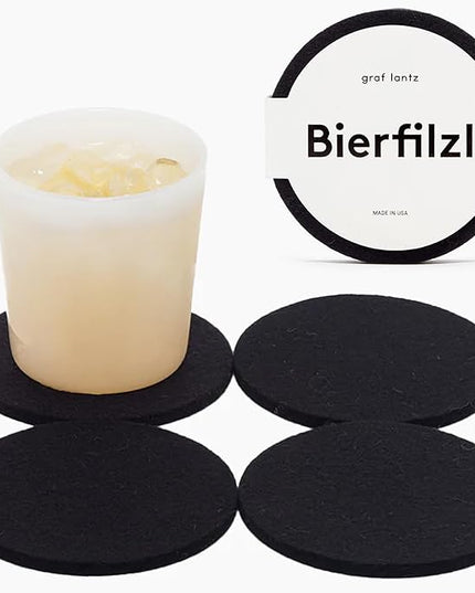 Graf Lantz - Bierfilzl Merino Wool Round Coasters Set of 4 - Black (4" Circles) - Absorbs 30% of Weight - German Wool - Heat Resistant, Sustainable, & Reusable - Home Decor & Coffee Table Decor