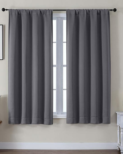 Gwine Blackout Curtains for Living Room 63 Inch Long, Thermal Insulated Window Treatment Black Out Curtains for Bedroom Decor with Rod Pocket, Each 40" Wx63 L, Charcoal Grey, 2PCS