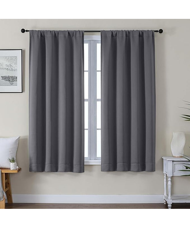 Gwine Blackout Curtains for Living Room 63 Inch Long, Thermal Insulated Window Treatment Black Out Curtains for Bedroom Decor with Rod Pocket, Each 40" Wx63 L, Charcoal Grey, 2PCS