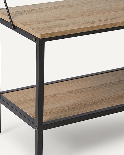 Amazon Basics Entry Bench with Hooks, Hall Tree with Shoe Storage Bench, Steel Frame, Oak Finish