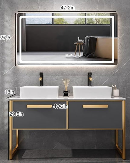 Double Floating Bathroom Vanity with Sink - Luxury Wall-Mounted Bathroom Vanity | High-Definition Smart Mirror Includ LED & Defog Mirror, Elegant Style (48IN)