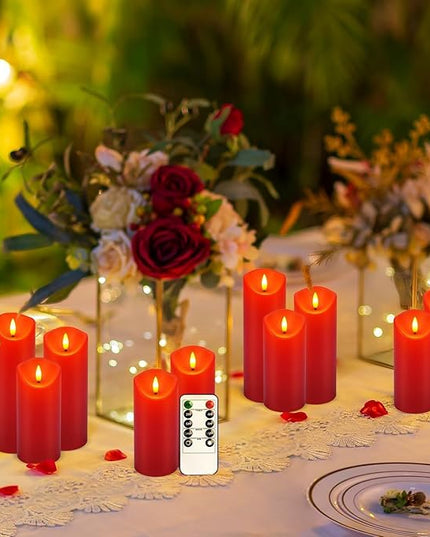 24 Pack Christmas Decoration Flickering Flameless Candles,LED Candles Battery Operated Pillar Candles with Remote Control.for New Year, Home Decor, Parties,Wedding(D2.2 xH 5" 6" 7" Red)