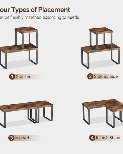 Homeiju Wooden Desktop Organizer Shelf, 2-Tier Adjustable Freestanding Bookshelf Desk Shelf, Stackable Desk Organizer for Office, Dorm, Bedroom, Space Saving, Easy Assembly, Rustic Brown (1 Pack)