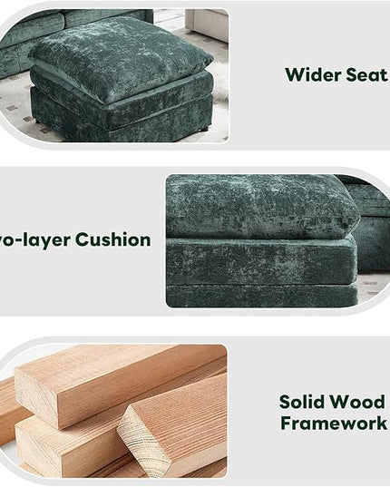 Tbfit Single Sofa Ottoman, Modern Comfy Cloud Sofa, Spring Seat Cushions, Chenille, Green