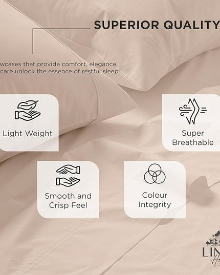 Linen Home 100% Cotton Percale Pillowcases King Size, Sand Shell, 2 Pieces of Pillow Case, Crisp and Cool Strong Bed Linen, 20 inches X 40 inches
