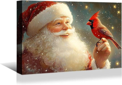 YONICA Christmas Wall Decor Santa Canvas Wall Art Home Decorations 24x18 Inches - Santa Pictures Cardinal Prints Winter Painting Xmas Artworks for Living Room Bedroom
