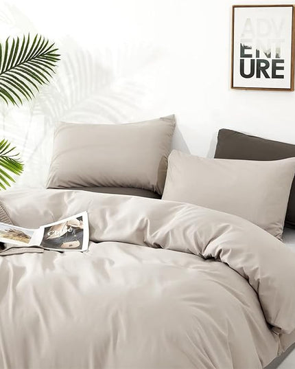 Houseri Cream Khaki Comforter Set - Cal King, Oatmeal Bedding, Taupe Comforter, California King Size, Modern Light Color Tan Bedding Set