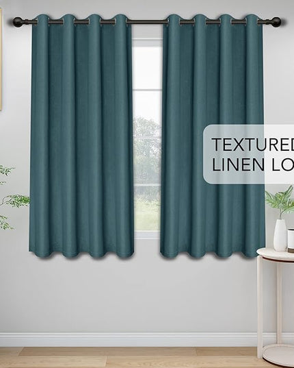 Easy-Going Linen Look Blackout Curtain Grommet Window Curtain Drapes for Bedroom, Living Room Thermal Insulated Room Darkening (2 Panels, 52x84 inch, Bluestone)