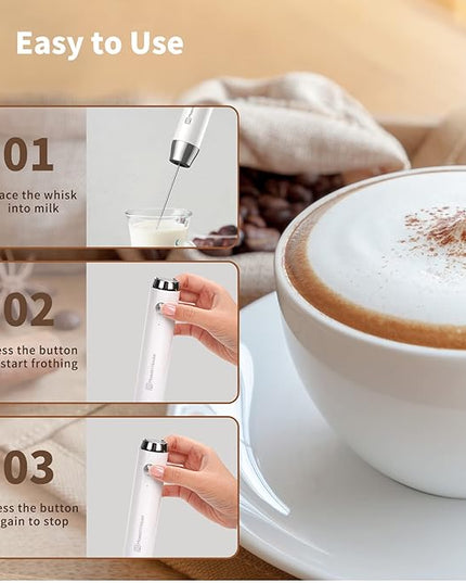Maestri House Rechargeable Milk Frother with Stand, LunaFro Handheld Electric Foam Maker Waterproof Detachable Stainless Steel Whisk Drink Mixer Foamer for Lattes, Cappuccino