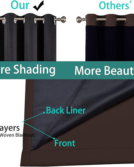 Yakamok 100% Blackout Curtains 96 Inches Long, 2 Thick Layers Heat and Full Light Blocking Soft Thermal Insulated Drapes for Bedroom(52" Wide Each Panel, Chocolate Brown, 1 Panel)