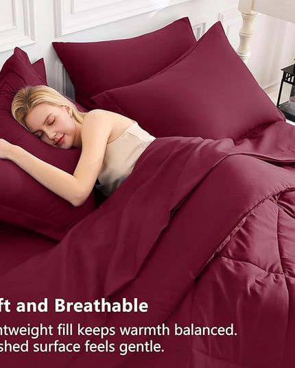 CozyLux King Size Comforter Set Burgundy - 7 Pieces Bed in a Bag King, Luxury Soft Bed Set for All Seasons, Bedding Set with Down Alternative Comforter, Sheets, Pillowcases & Shams