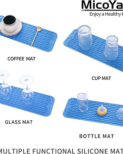 Silicone Dish Drying Mat for Multiple Usage,Easy clean,Eco-friendly,Heat-resistant Silicone Mat for Kitchen Counter,Sink,Bar,Bottle,or Cup Lichen Blue M 17 inches x 6 inches