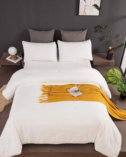Houseri White Velvet California King Comforter Set Fluffy Solid Bedding Sets Flannel Cal Plain Sherpa Oversized Warm Fuzzy Puffy Size Cal King(96''*104''-Comforter)