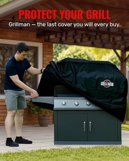 Grillman Grill Cover, BBQ Outdoor Grill Covers, Charcoal, Gas Grills, Waterproof, Rip-Proof, Weather-Resistant, Anti-UV, Barbecue Cover for Weber, Genesis, Charbroil, Nexgrill, etc (Black, 58 Inch)