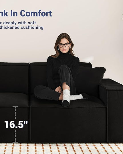 110" Cloud Sectional Couch, Comfort Chenille Boneless Couch for Living Room, Memory Foam Deep Seat Modular Sectional Sofa Compression Floor Sofa, No Assembly Required