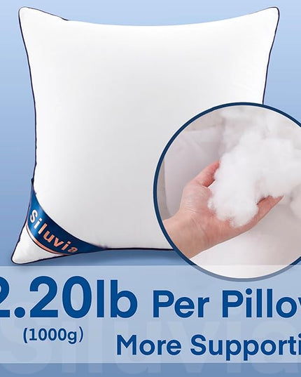 Siluvia 22"x22" Pillow Insert Set of 2 Square Throw 22 Pillows with 100% Cotton Cover for Sofa, Couch, and Bed - White