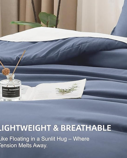 Litanika Comforters Bluish Grey King Size, 3 Pieces Lightweight Solid Bedding Set & Collections, All Season Fluffy Bed Set (104x90In Comforter & 2 Pillowcases)