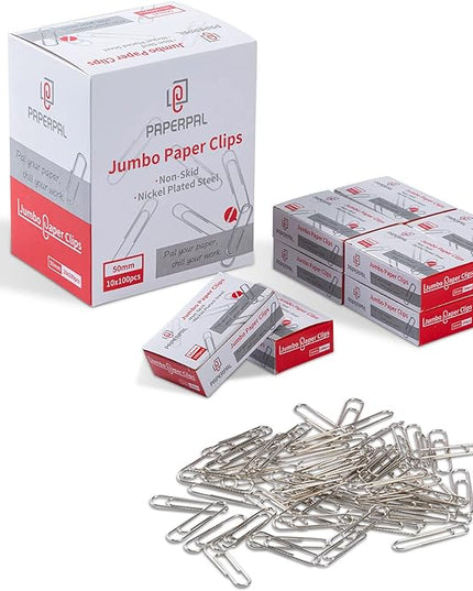 PAPERPAL Paperclips for Office School & Personal Use, Jumbo Nonskid Paper Clip (2"), 1000 Large Paper Clips (10 Boxes of 100 Each), Silver