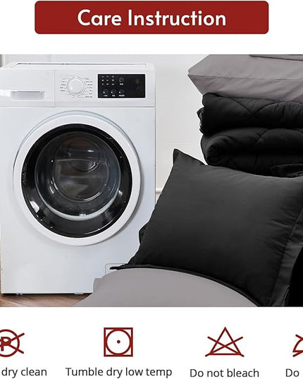 MUXHOMO 5 Pieces Twin Comforter Set, Reversible Bed in a Bag Twin Size, All Season Bedding Set with Comforter, Flat Sheet, Fitted Sheet, Pillowcases & Shams, Black & Soot