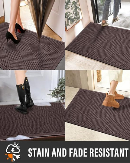 Sturdy Front Door Mat, Absorbent Muddy Dirt Resist Welcome Door Mats Outdoor Indoor, Stain and Fade Resistant, Non-Slip Rubber Backing Low Profile Doormat for Entryway, 36×24, Coffee