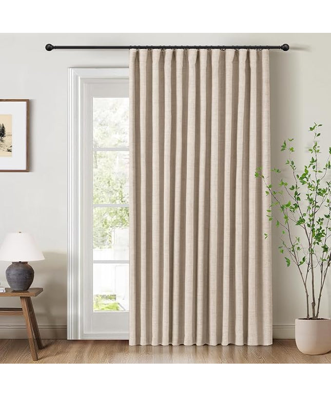 INOVADAY 100% Blackout Curtains for Bedroom, Black Out Curtains 84 Inch Long, Clip Rings Linen Blackout Drapes, Thermal Insulated Room Darkening for Living Room, 1 Panel - Oatmeal,W102xL84