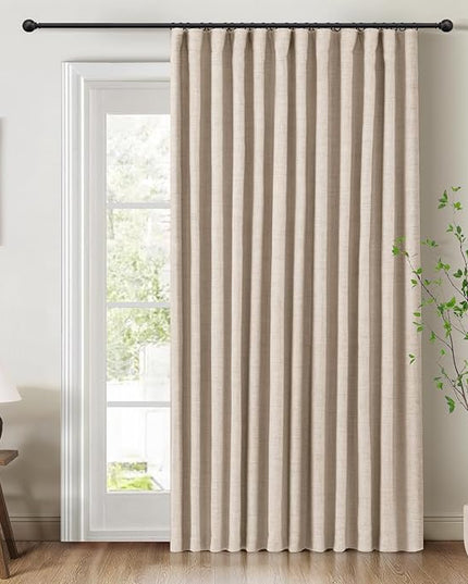 INOVADAY 100% Blackout Curtains for Bedroom, Black Out Curtains 108 Inch Long, Clip Rings Linen Blackout Drapes, Thermal Insulated Room Darkening for Living Room, 1 Panel - Oatmeal,W102xL108